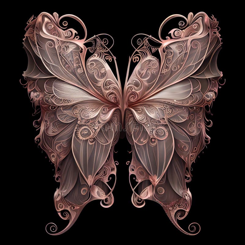 Ai generativ : un fluture roz delicat, perfect ornamentat stock illustration