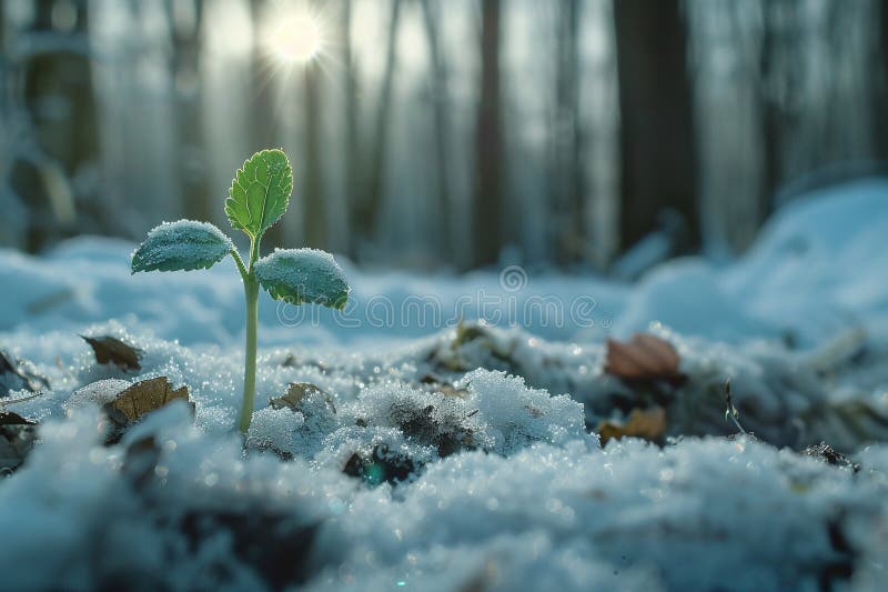 AI-generativ växtodling nära på snöskikt stock illustrationer
