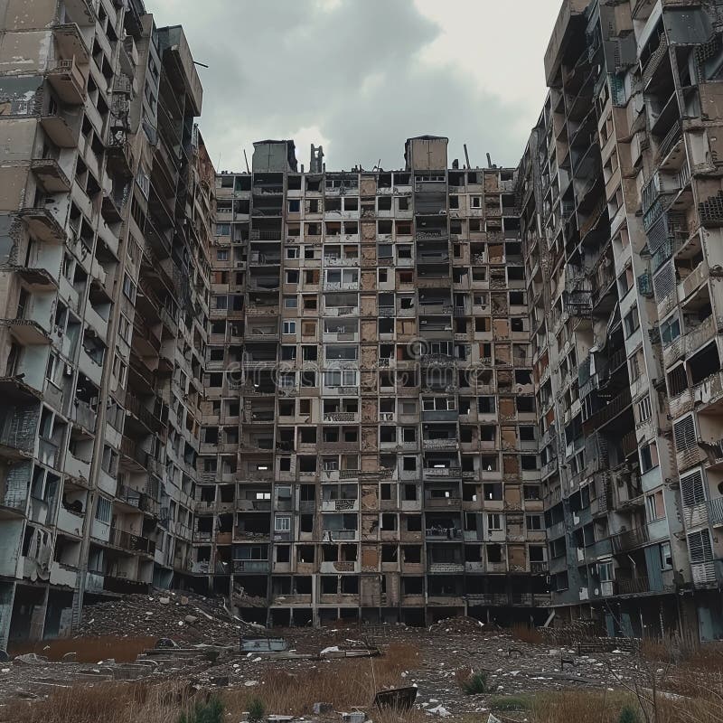 Ai generative abandoned apartment building stock illustration