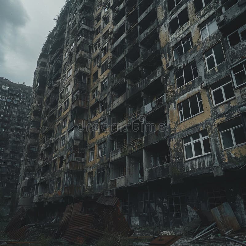 Ai generative abandoned apartment building vector illustration
