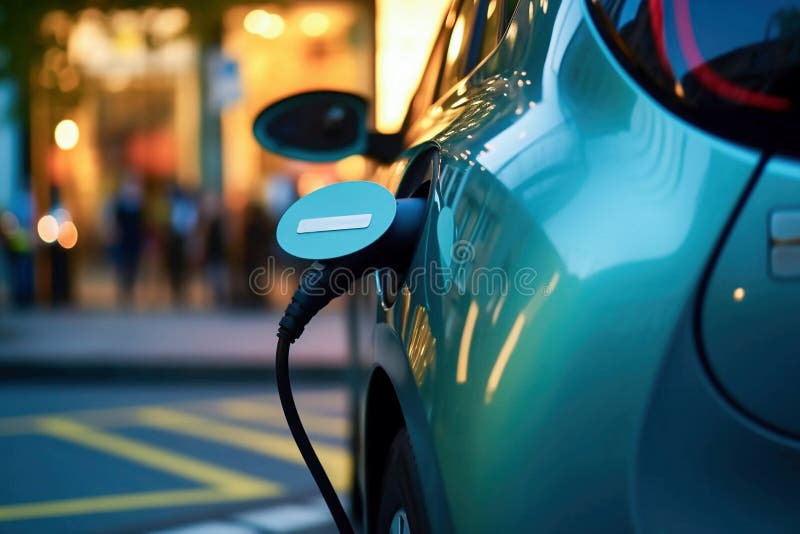 AI Generative. Charging Modern Electric Car Battery on the Street Stock