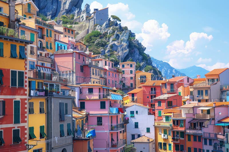 Ai generative colorful apartment building stock illustration