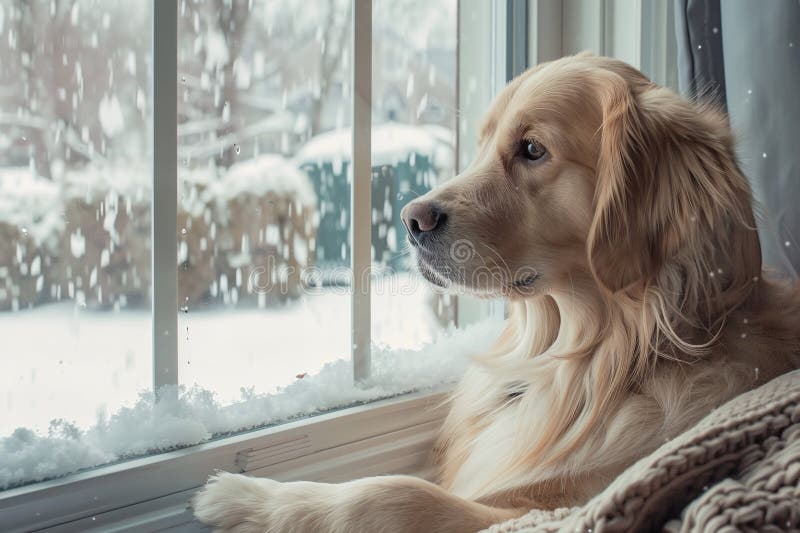Ai generative dog looking out the window royalty free illustration