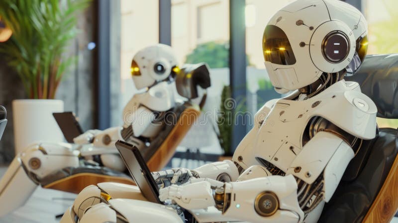 Illustration of high tech robots while working royalty free stock photo