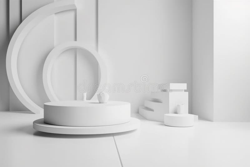 Ai Generative Minimalistic white podium for product presentation in empty room. 3D rendering. This captivating 3D rendering showcases a minimalistic white podium designed for product presentations. Set against the backdrop of an empty room, the sleek design of the podium exudes elegance and sophistication. Its clean lines and pristine white color create a perfect stage to highlight and showcase any product. This minimalist approach emphasizes the product s beauty and allows it to take center stage, making a lasting impression on viewers.