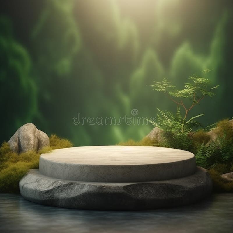 AI Generative Naturel product display background stage with blank podium pedestal stock illustration