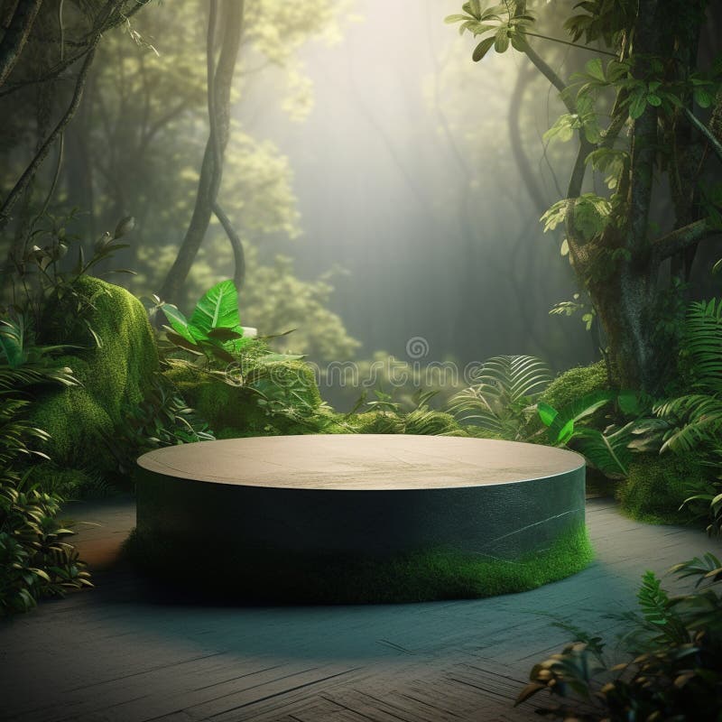 AI Generative Naturel product display background stage with blank podium pedestal stock illustration
