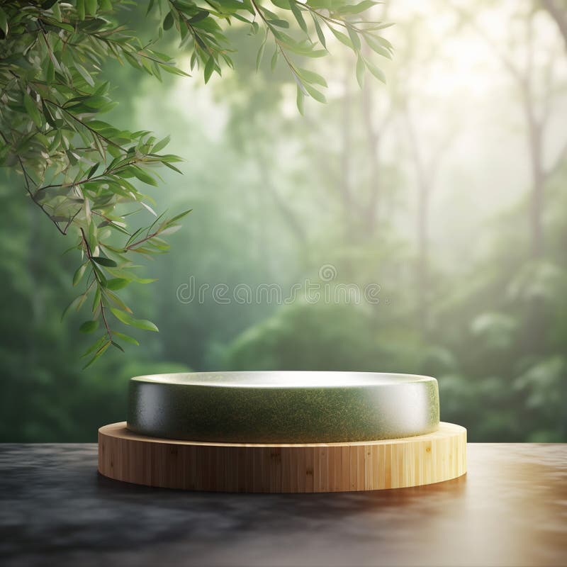 AI Generative Naturel product display background stage with blank podium pedestal stock illustration