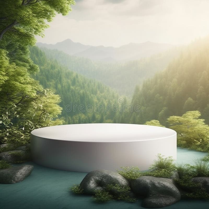 AI Generative Naturel product display background stage with blank podium pedestal stock illustration