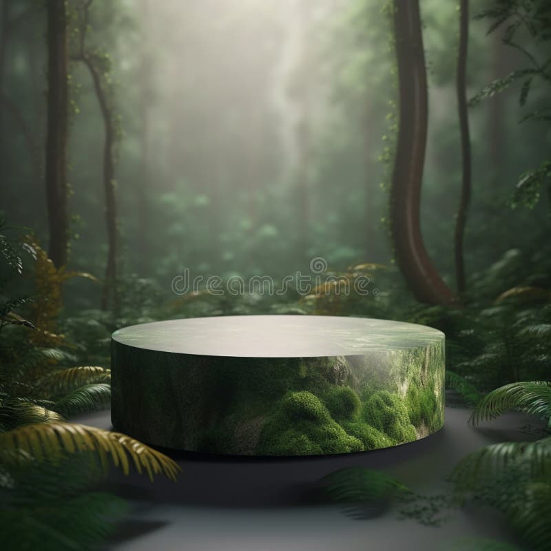AI Generative Naturel product display background stage with blank podium pedestal stock illustration