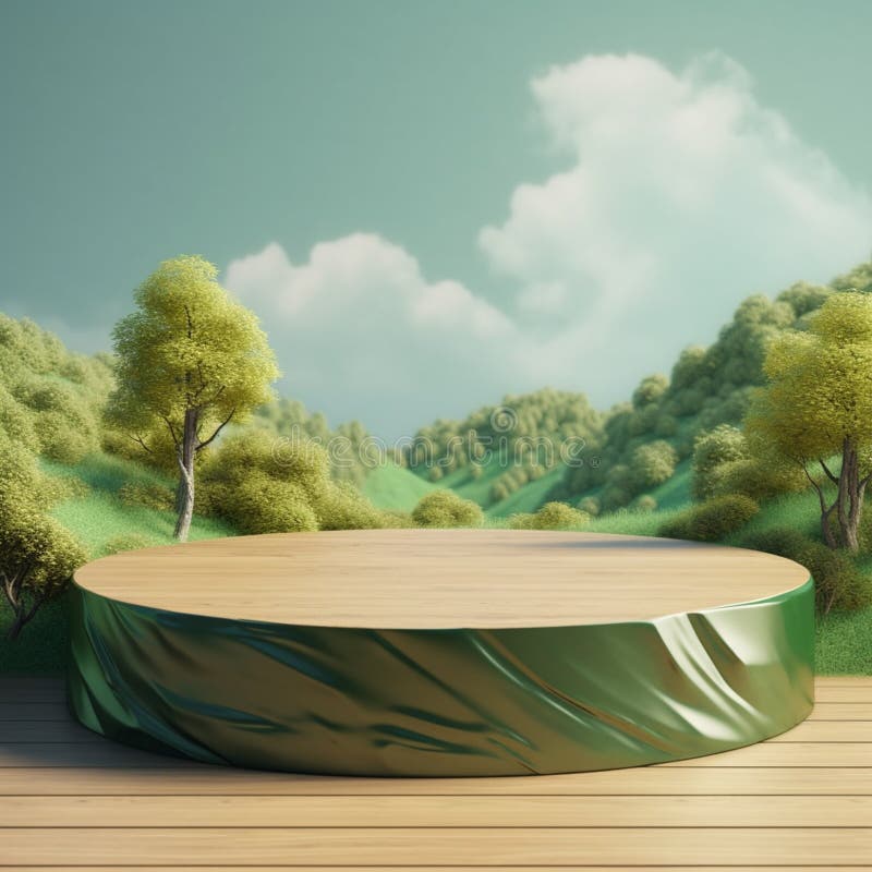 AI Generative Naturel product display background stage with blank podium pedestal stock illustration