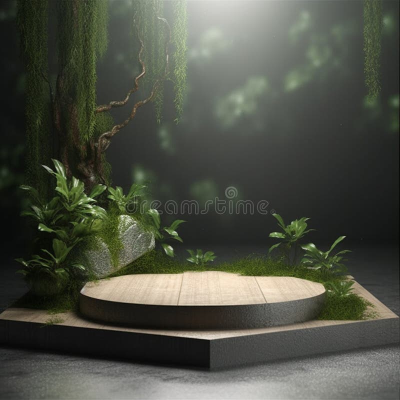 AI Generative Naturel product display background stage with blank podium pedestal vector illustration