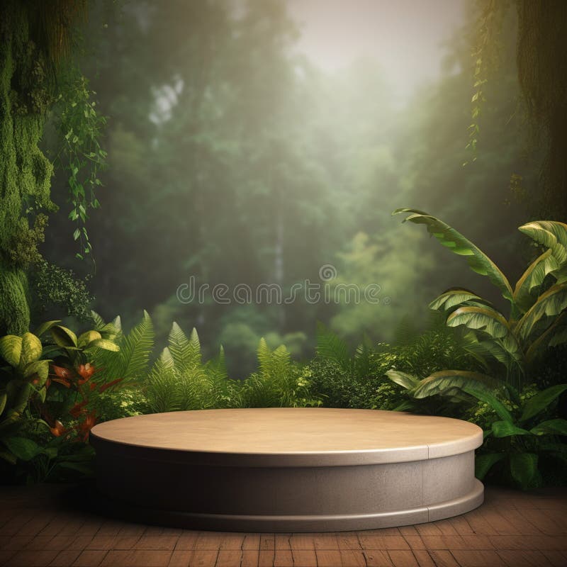 AI Generative Naturel product display background stage with blank podium pedestal stock illustration
