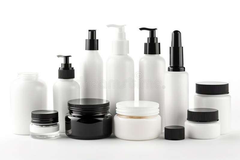 Ai Generative White cosmetic bottles and containers on white background. 3d rendering royalty free illustration
