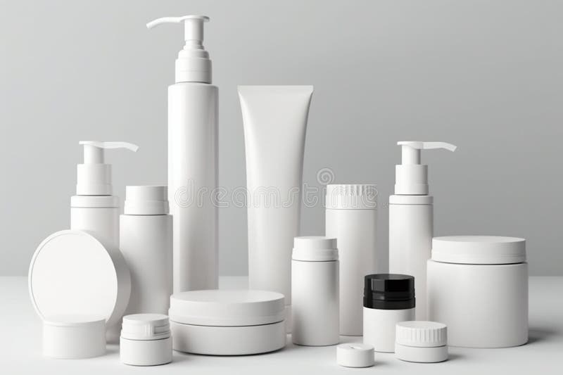 Ai Generative White cosmetic bottles and containers on white background. 3d rendering stock illustration
