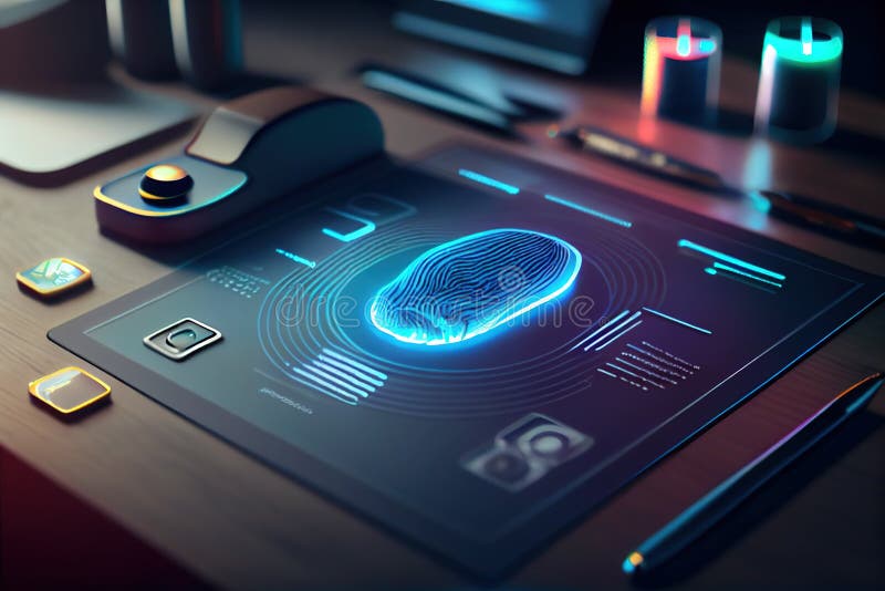 Ai generativo : procesamiento digital futurista de huellas dactilares de identificación biométrica foto de archivo libre de regalías