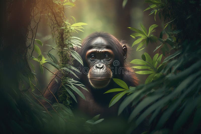 Macaco chimpanzé na selva retrato de um gorila generative ai