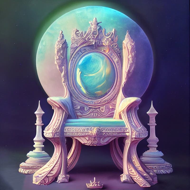 Ai generativo : trono de lujo de una reina. Trono de lujo de una reina de colores rosa y azul con decoración dorada