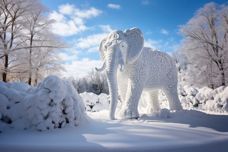 An AI generated illustration of an elephant made of snow. An AI generated illustration of an elephant made of snow