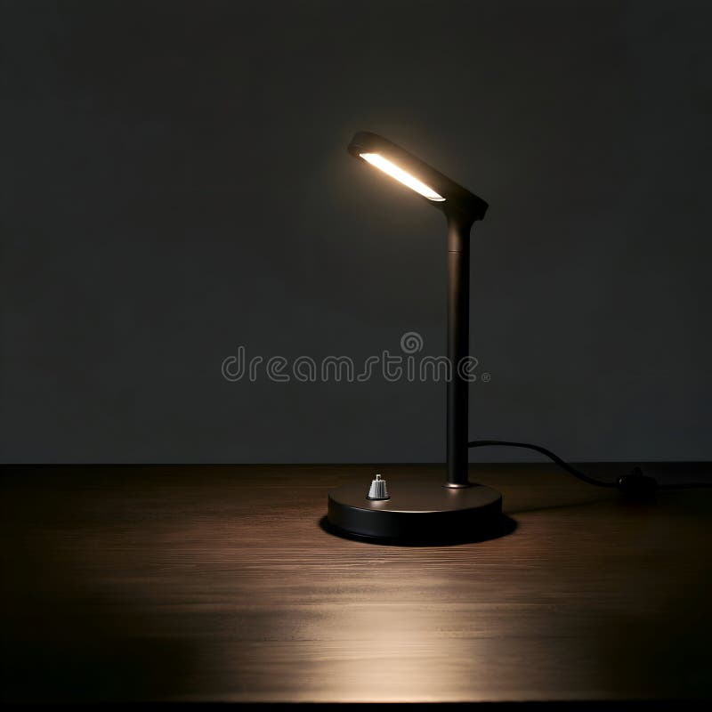 Ai genererad bild : mörkgrå bordslampa med lätt skuggning på träytan. En mörkt grå skrivbordslykta med en lätt skuggning är elegant placerad på en träyta, den moderna designen och det mjuka omgivningsljuset från skuggan skapar en varm och inbjudande atmosfär som är perfekt för innehåll om hemmakontorets avtryckarbelysning eller invändig design