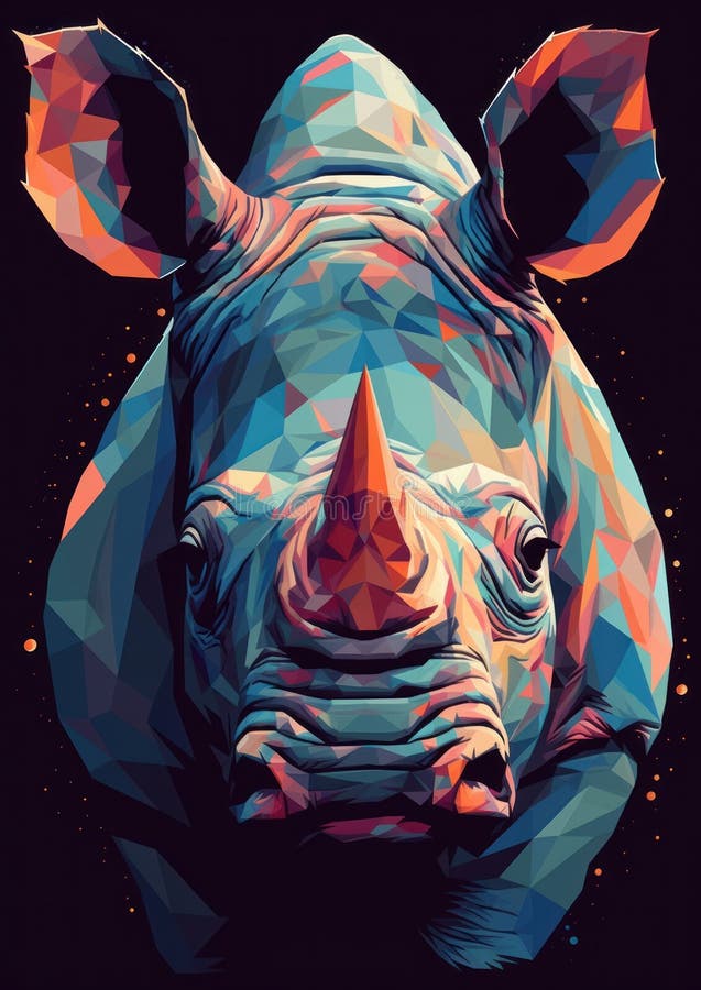 Ai-genererad illustration av en noshörning i ett lågpolformat format royaltyfri illustrationer