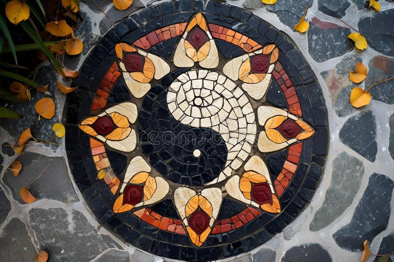 Ai-genererad illustration av en yin yang-mosaik som symboliserar balans och harmoni vektor illustrationer