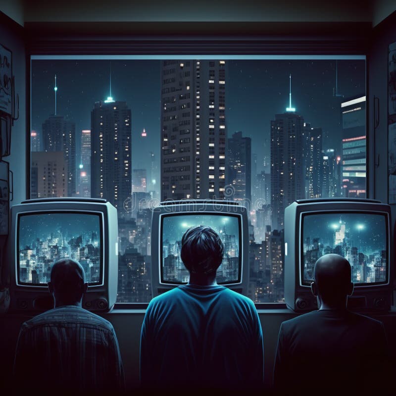 AI-genererad illustration av TV-tittare stock illustrationer