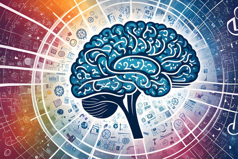 AI-genererad illustration för konceptet med frigjorda hjärnkrafter stock illustrationer