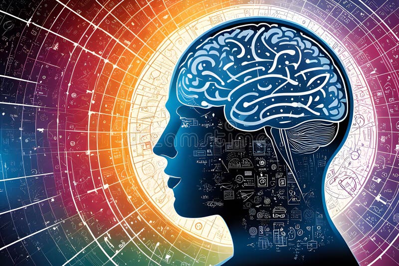 AI-genererad illustration för konceptet med frigjorda hjärnkrafter stock illustrationer