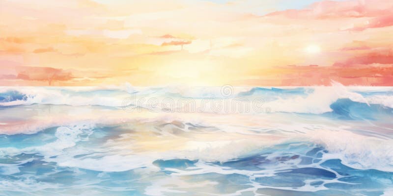 A beautiful painting capturing the serene moment of a sunset over the ocean. Perfect for adding a touch of tranquility. AI generiert