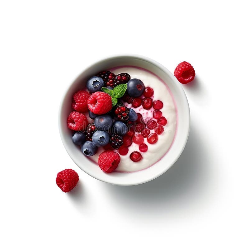 Ai generiert Abbildung einer Schüssel Jogurt mit Beeren isoliert auf weißem Hintergrund vektor abbildung