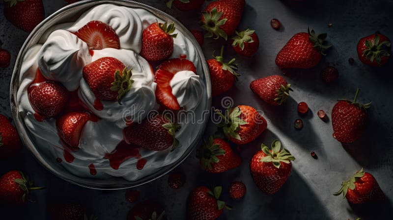 Ai generiert Abbildung einer Schüssel Jogurt mit Erdbeeren lizenzfreie abbildung