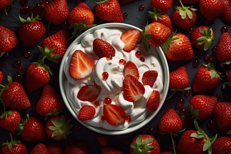 Ai generiert Abbildung einer Schüssel Jogurt mit Erdbeeren stock abbildung