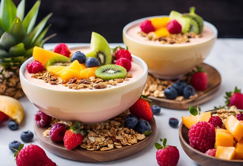 Ai generiert Abbildung einer Schüssel Jogurt mit Granola lizenzfreie abbildung