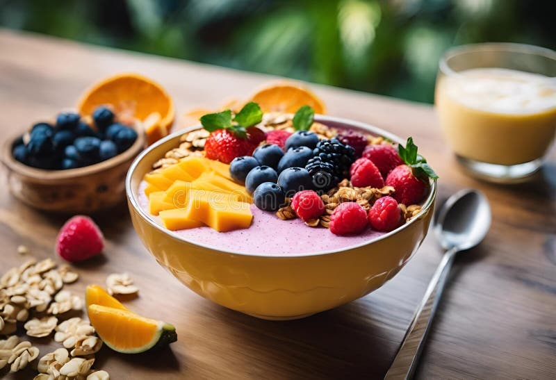 Ai generiert Abbildung einer Schüssel Jogurt mit Granola stock abbildung