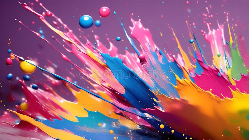 Ai generiert. Darstellung. Explosion heller Acrylfarben. Mischfarben. Spritzen und Flecken von mehrfarbigen Farben. stockfotografie