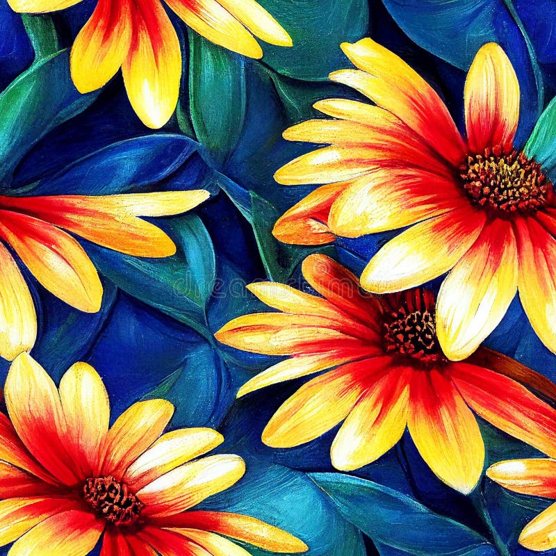 Ai generierte Abbildung einer lebendigen, floralen nahtlosen Muster-Fliese stock abbildung