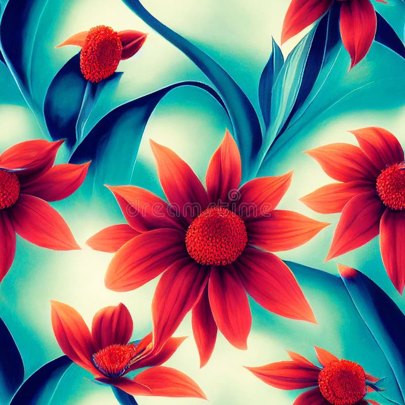Ai generierte Abbildung einer lebendigen, floralen nahtlosen Muster-Fliese lizenzfreie abbildung