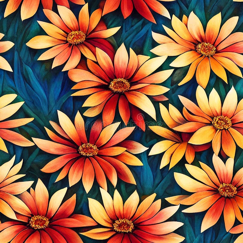 Ai generierte Abbildung einer lebendigen, floralen nahtlosen Muster-Fliese stock abbildung