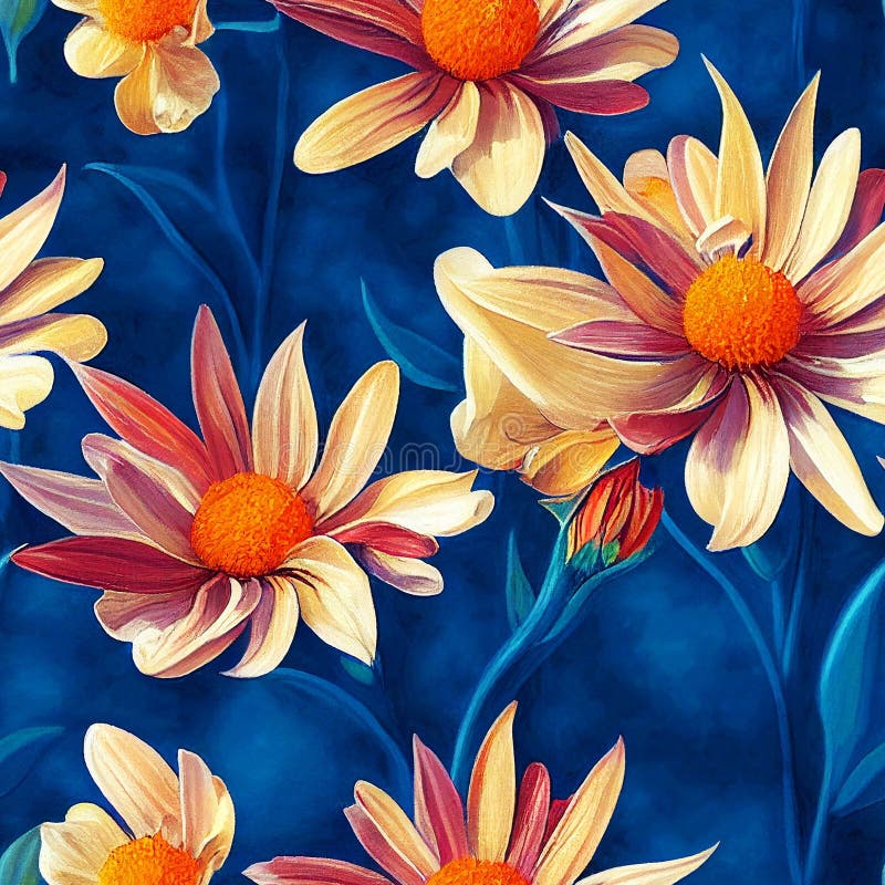 Ai generierte Abbildung einer lebendigen, floralen nahtlosen Muster-Fliese lizenzfreie abbildung