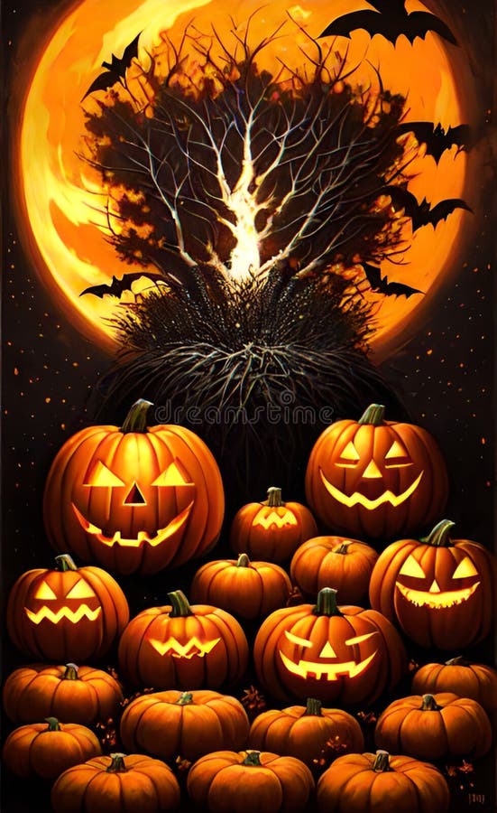 Ai generierte Abbildung von halloween Kürbis auf einer dunklen Athmosphäre stockfotos