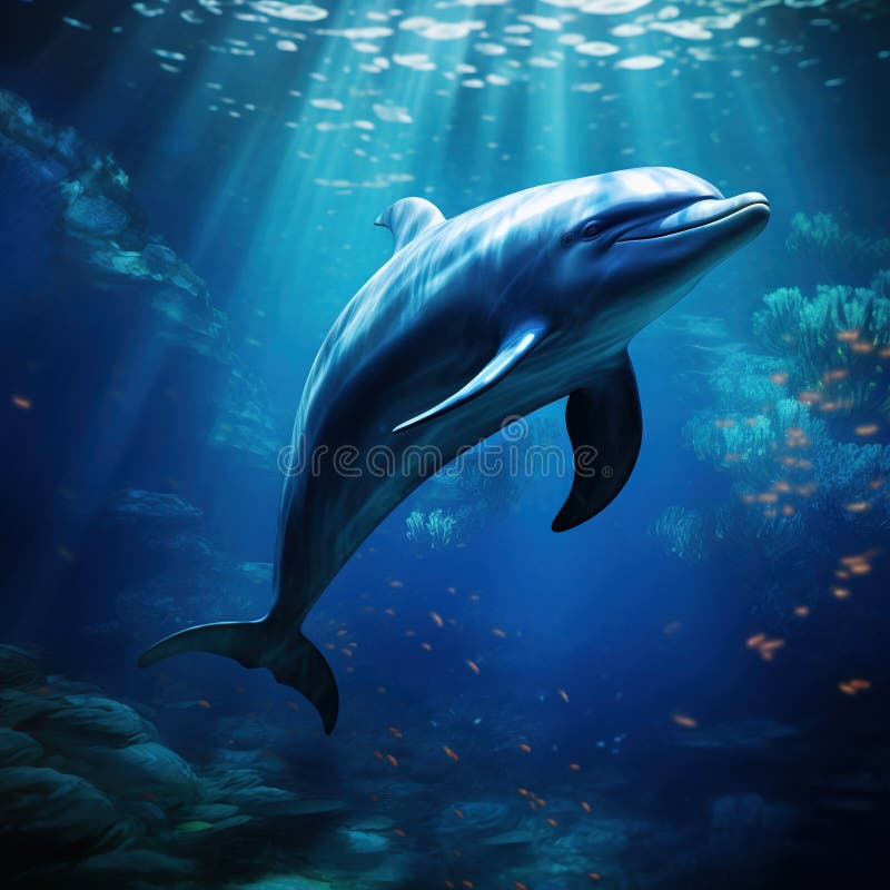 Ai-generierte Darstellung des Lebenskonzepts von Blaudelphin unter Wasser vektor abbildung