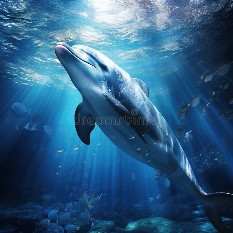 Ai-generierte Darstellung des Lebenskonzepts von Blaudelphin unter Wasser stock abbildung
