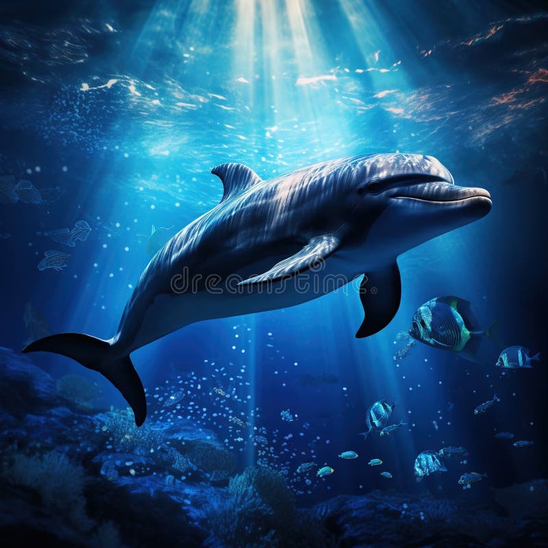 Ai-generierte Darstellung des Lebenskonzepts von Blaudelphin unter Wasser vektor abbildung
