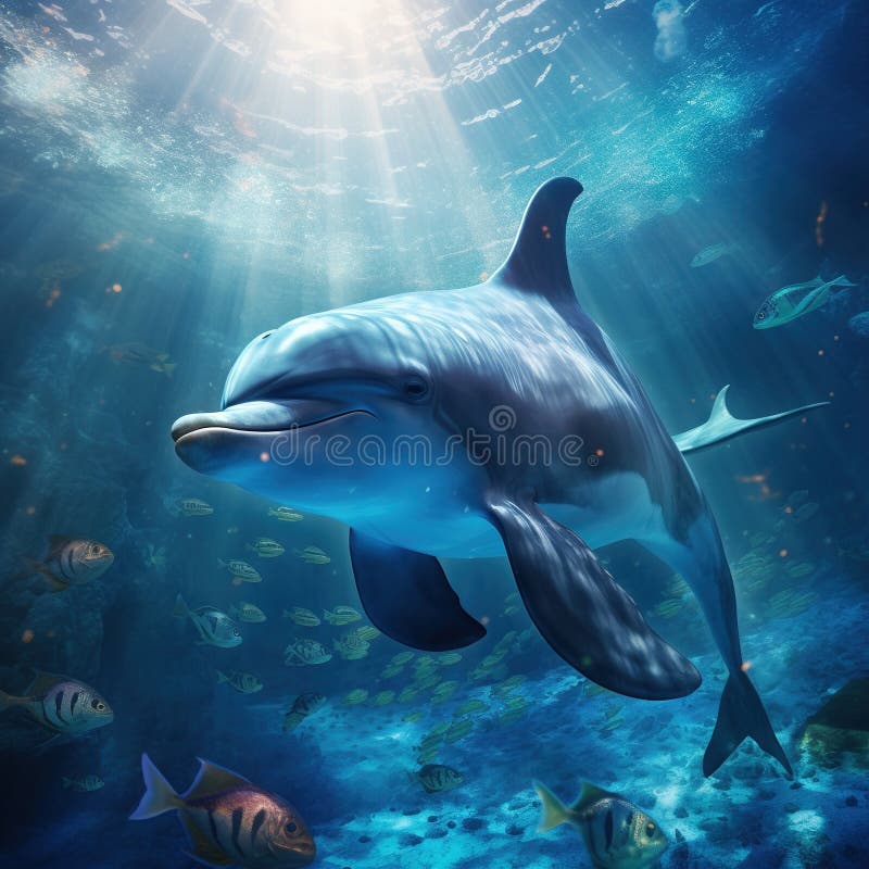 Ai-generierte Darstellung des Lebenskonzepts von Blaudelphin unter Wasser vektor abbildung