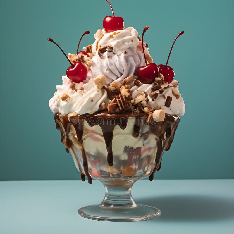Ai generierte digitale Kunst einer Eiscreme sundae in einem Glas lizenzfreie abbildung