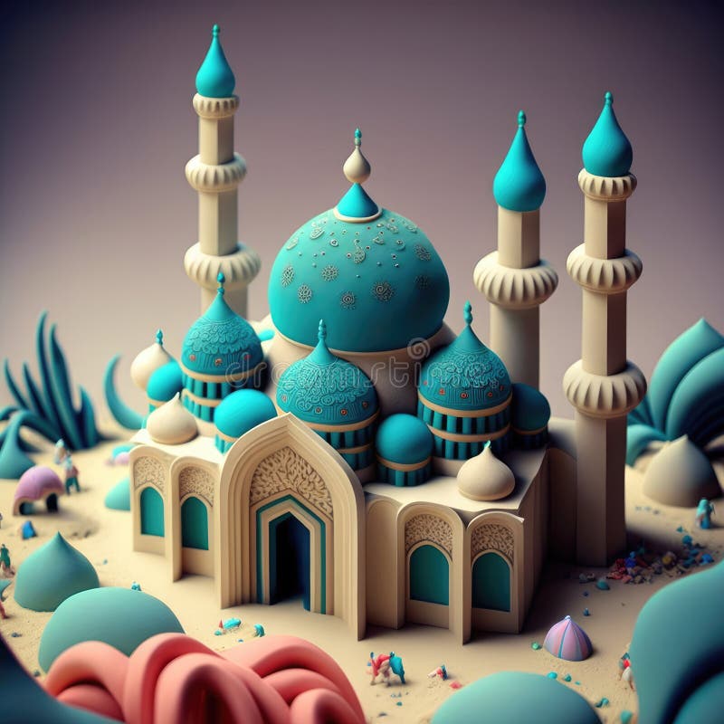 Ai generierte Plastici Miniatur-Moschee vor einfachem Hintergrund stock abbildung