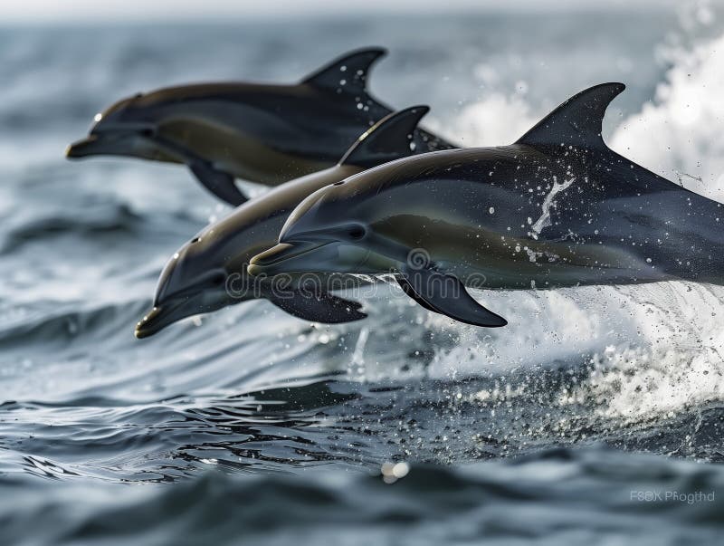 Ai generó ilustración de delfines saltando del mar al atardecer. Una ilustración generada por ai de delfines saltando del mar al atardecer