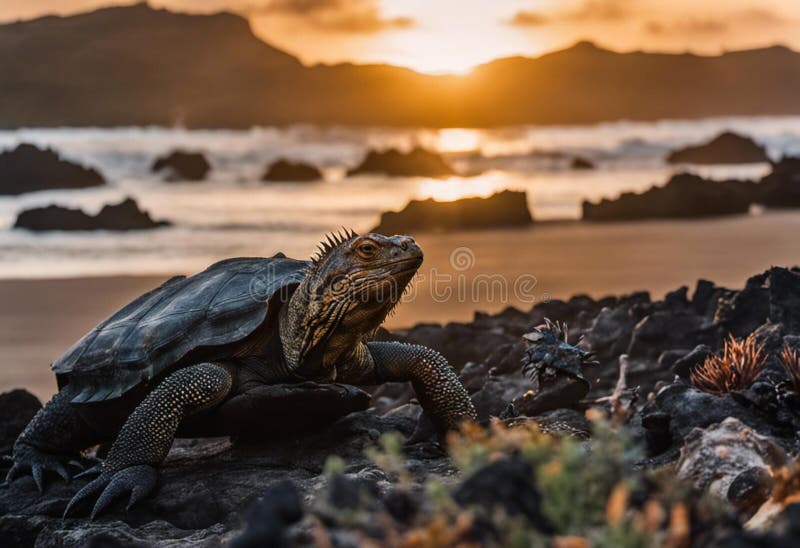 Ai generó la ilustración de una tortuga en la playa al atardecer.