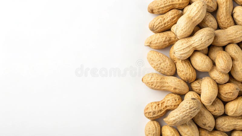 AI generó un montón de cacahuetes frescos en el lado derecho blanco en el lado izquierdo aislado fondo ilustración del vector